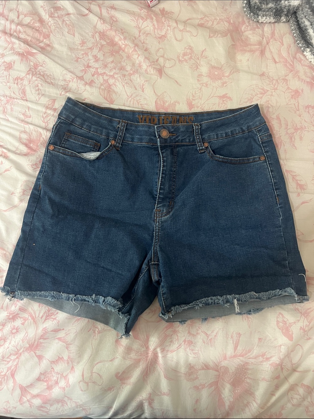 VIP Dark Blue Frayed Hem Denim Shorts
